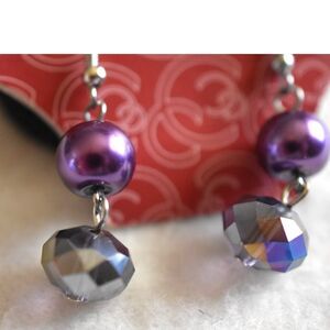 Charming Charlie Fashionable Purple Dangle Drop Beaded Fish Hook NWT Earrings